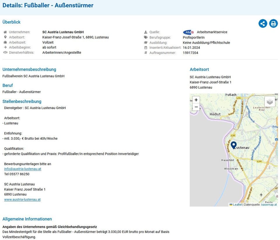 Lustenau Stellenausschreibung AMS