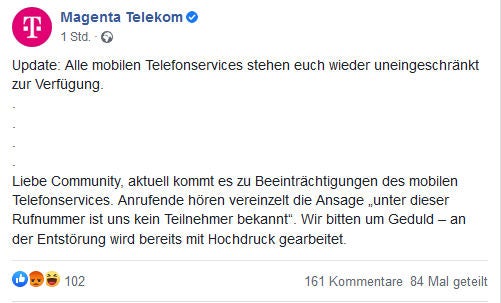 Magenta hat die Netz-Ausfälle behoben