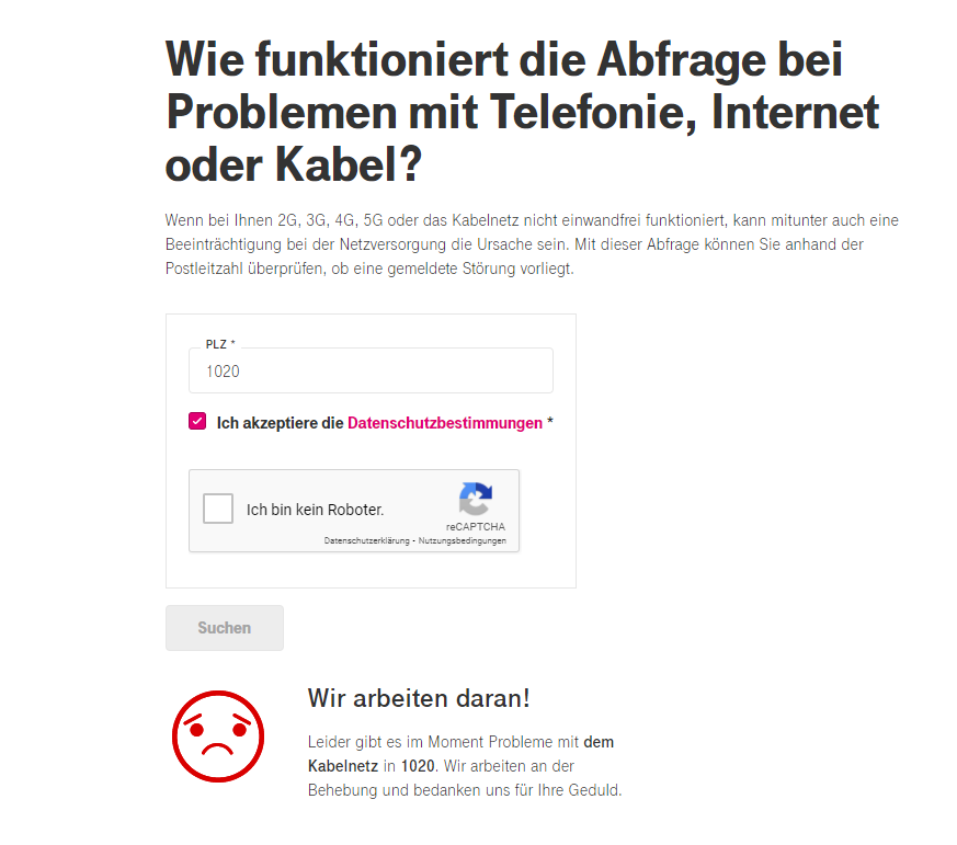Magenta-Störungsmeldung