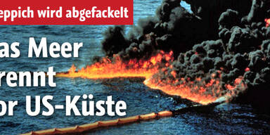 Hier wird der Ölteppich abgefackelt
