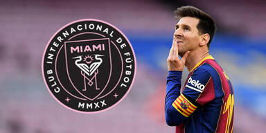 Barcelona-Superstar Lionel Messi mit dem Logo von Inter Miami (Major League Soccer)