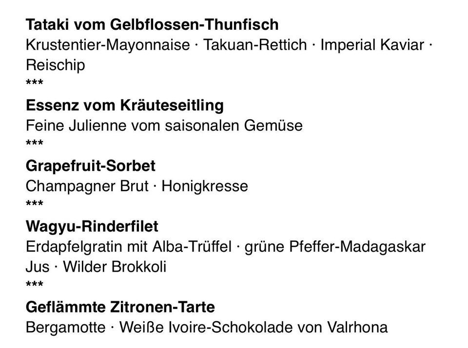 Das erlesene Menü für den Opernball-Abend - bei der Vorspeise gab es kleine Änderungen. 