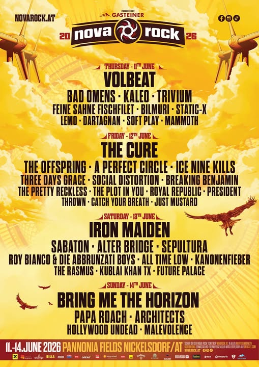 Nova Rock legt mit Iron Maiden, Volbeat und The Cure nach