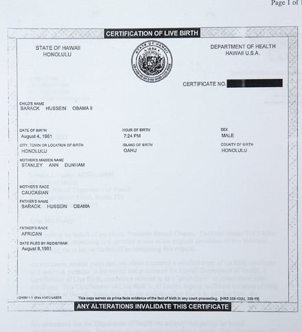 Obama Geburtsurkunde
