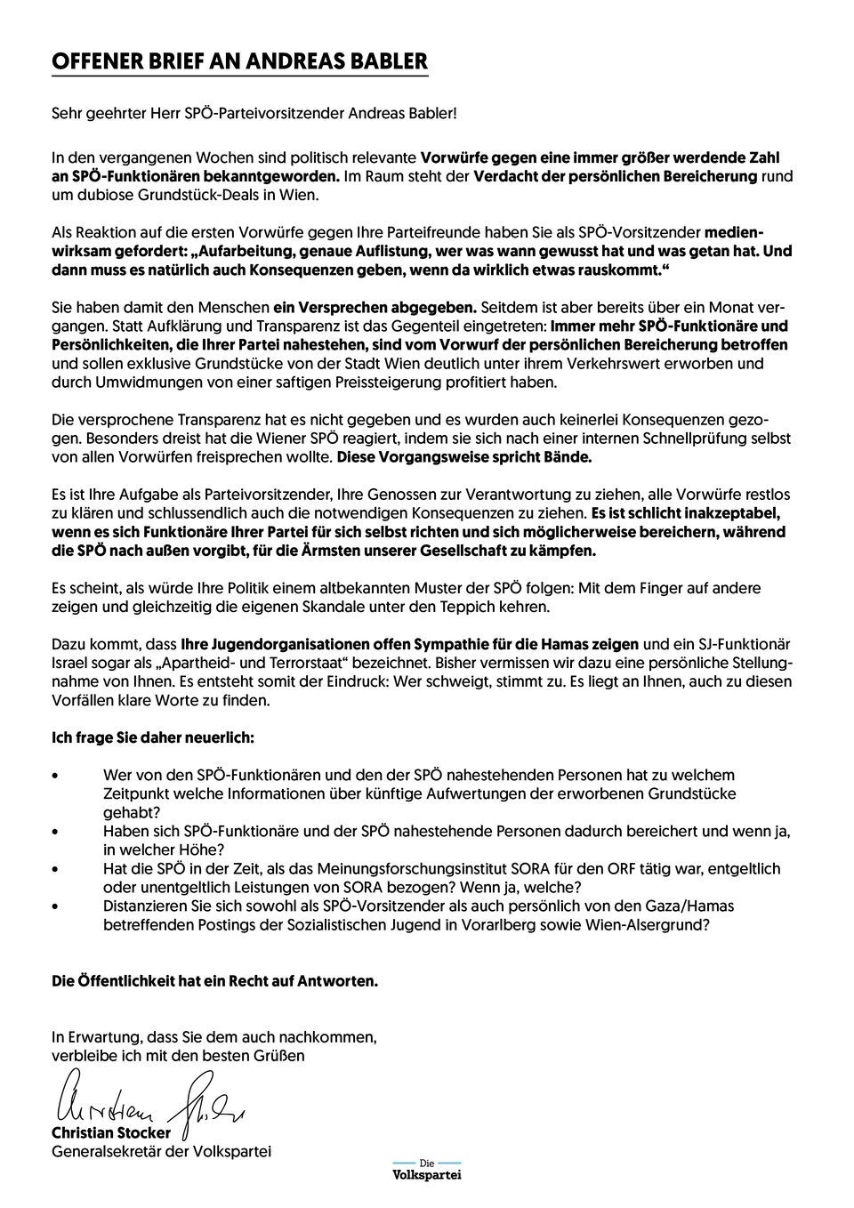 ÖVP-Generalsekretär Stocker attackiert in 