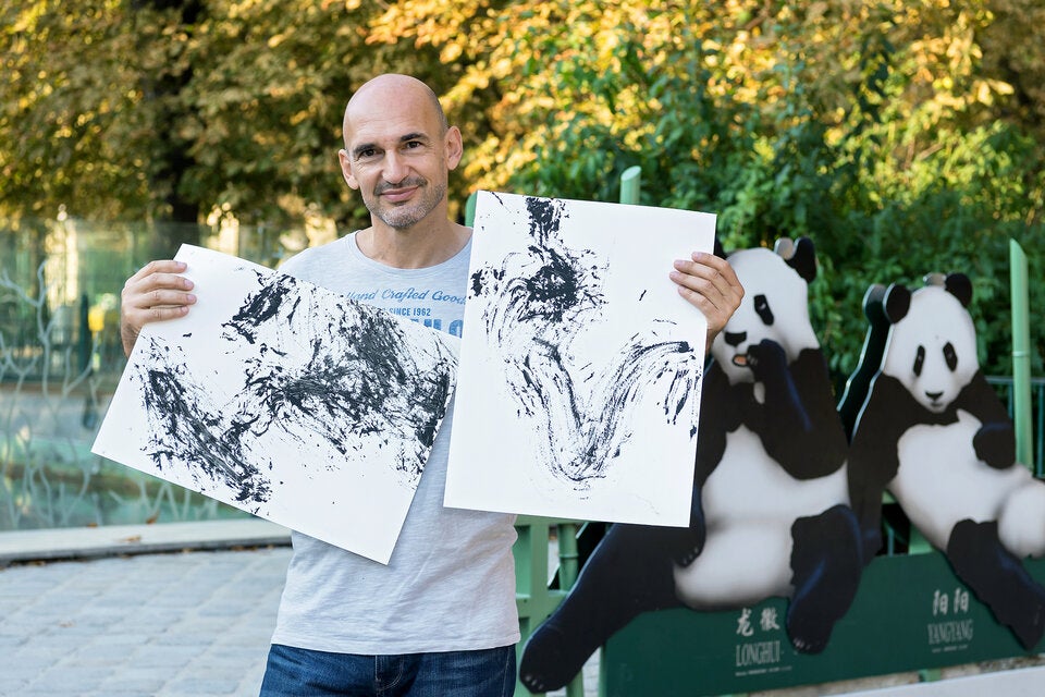 Wien-Panda Yang Yang malt für Buchprojekt