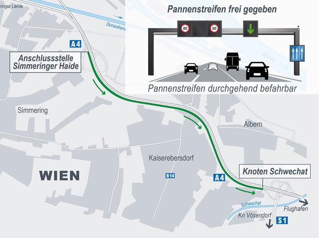 Hier ist bei Stau Pannenstreifen frei