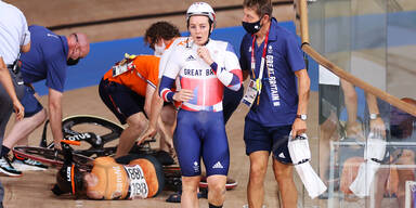 Laurine Van Riessen st&uuml;rzte beim Bahnradfahren (Olympia 2020)