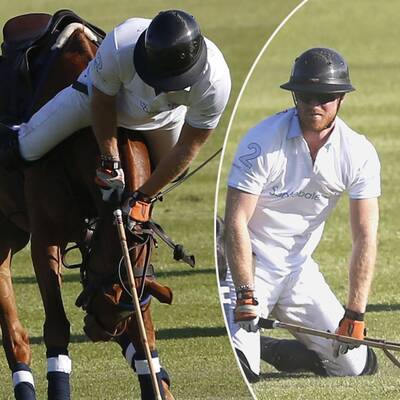 Prinz Harry fällt bei Polo Match vom Pferd