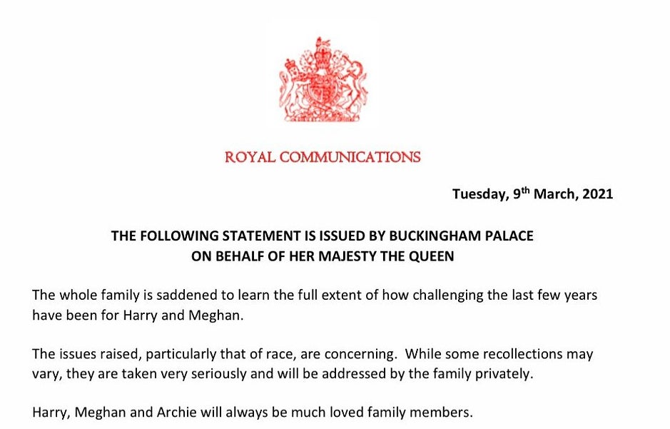 Royal Statement der Queen auf Meghan-Interview