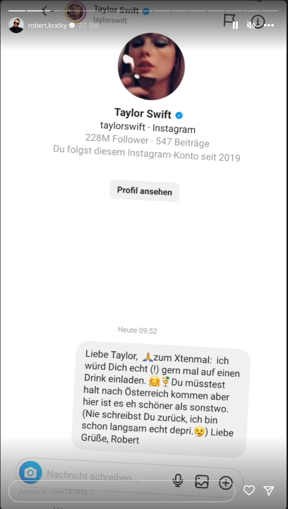 Kratky bittet Taylor Swift um Date