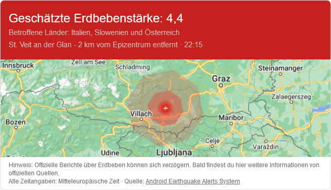 Erdbeben der Stärke 3,8 schüttelt Kärnten durch