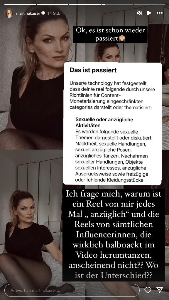 Martina Kaiser hat erneut gegen die Instagram-Richtlinien verstoßen 