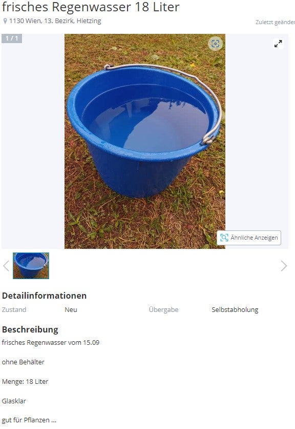 Anzeige Frisches Regenwasser