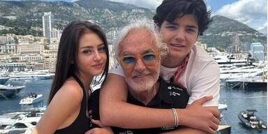 Flavio Briatore mit seinen beiden Kindern Leni Klum und Falco
