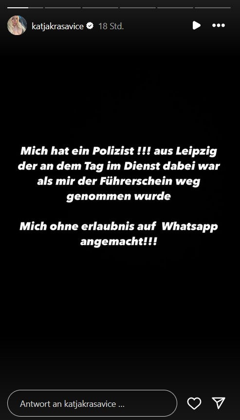 Katja Krasavice klagt auf Instagram an.