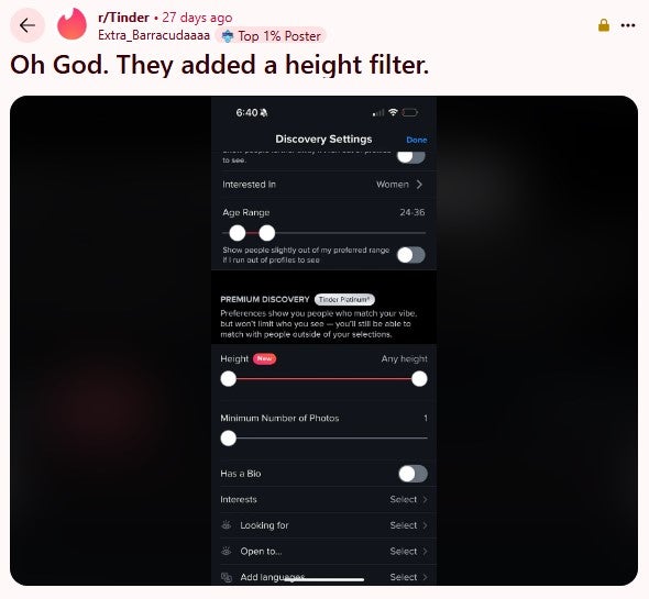 Körpergröße als Kriterium: Tinder erntet Kritik. 