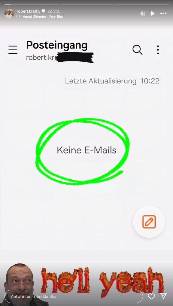 Kratky zeigte, dass sein Posteingang endlich leer ist. 