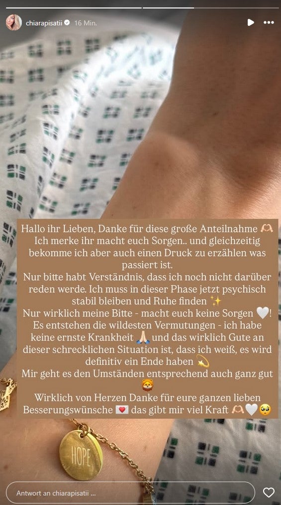Chiara Pisati meldet sich bei ihren Followern zurück und gibt ein emotionales Update 