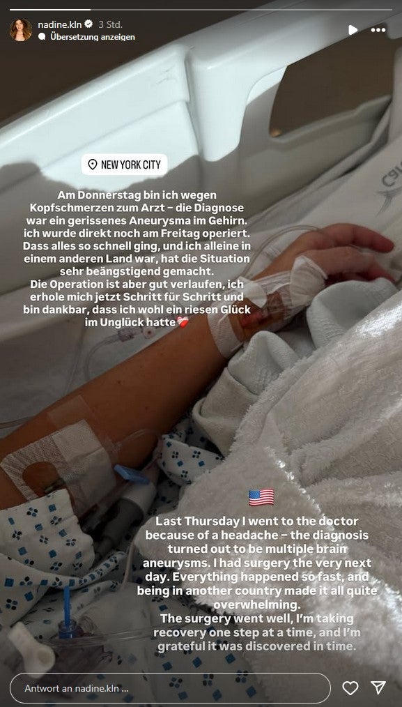 Nadine Klein meldete sich nach der Not-OP aus dem Spital