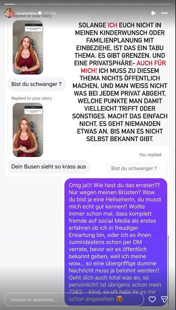 Tara postete die Konversation mit einem Fan und bat darum, ihre Privatsphäre zu wahren. 