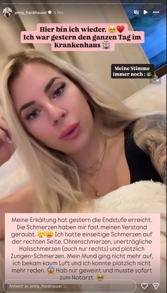 Jenny Frankhauser versetzt ihre Fans in Sorge. 