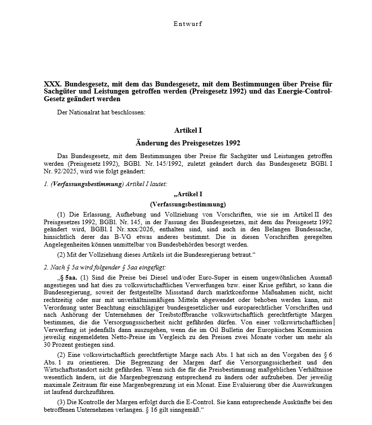 Gesetzesentwurf zur Spritpreisbremse