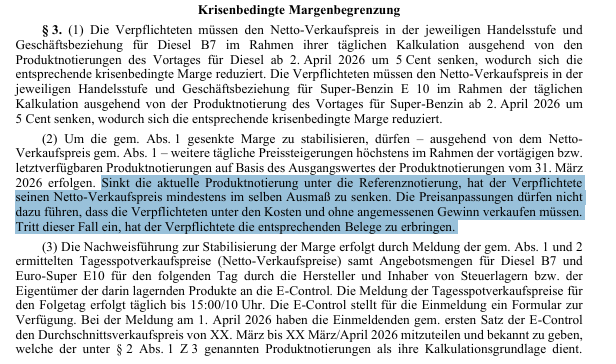 Die Spritpreisverordnung: Preissenkungen müssen sofort weitergegeben werden.