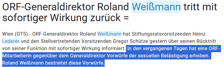 Mit dieser Aussendung gaben Heinz Lederer und Gregor Schütze den Rücktritt von Roland Weißmann als ORF-Chef bekannt.