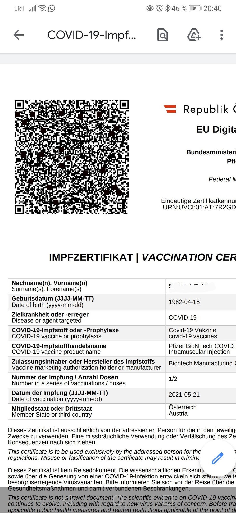 Grünen Pass für Geimpfte aufs Handy holen/ausdrucken