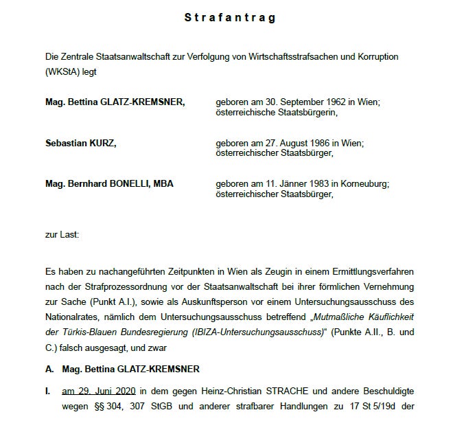 Faksimile der Kurz-Anklage