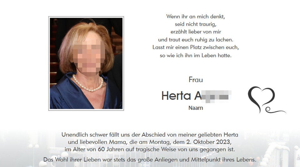 Traueranzeige für Hundeopfer Herta A.
