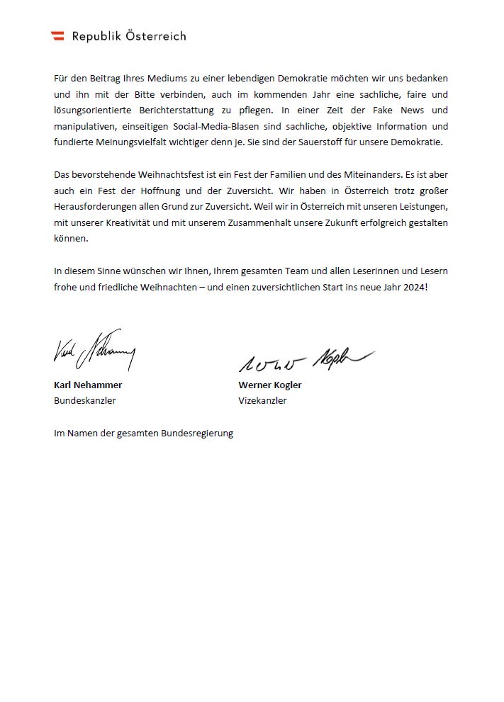 Weihnachts-Wünsche an ÖSTERREICH-Leser