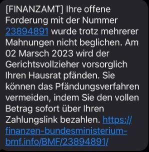 Achtung vor dieser SMS vom ''Finanzamt''