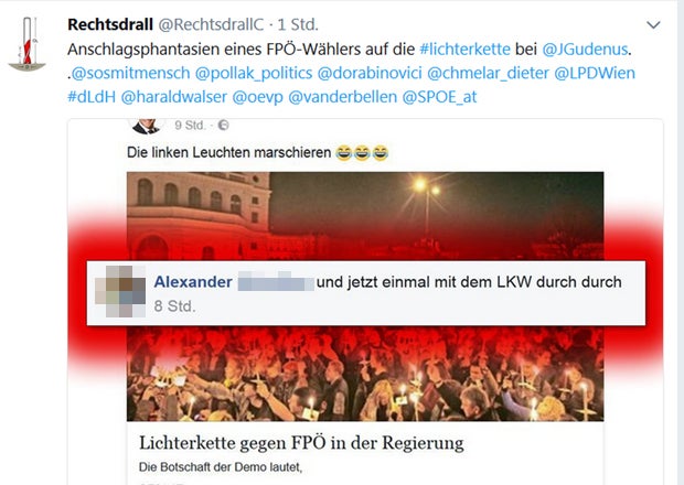 Gudenus-Follower ruft zu Anschlag auf Lichterkette auf