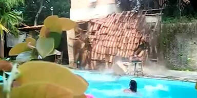 Slackline-Panne lässt Dach einstürzen