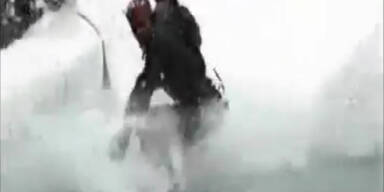 Saisonende: Skiabfahrt endet im Wasserbad