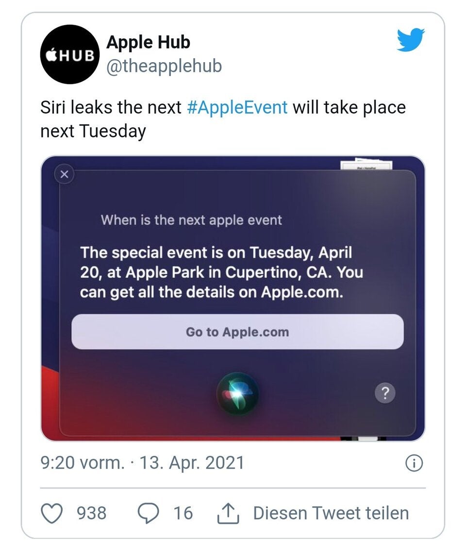 Siri verrät Datum für erstes Apple Event 2021