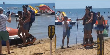 Skitourengeher am Strand von Lignano wird Internet-Hit
