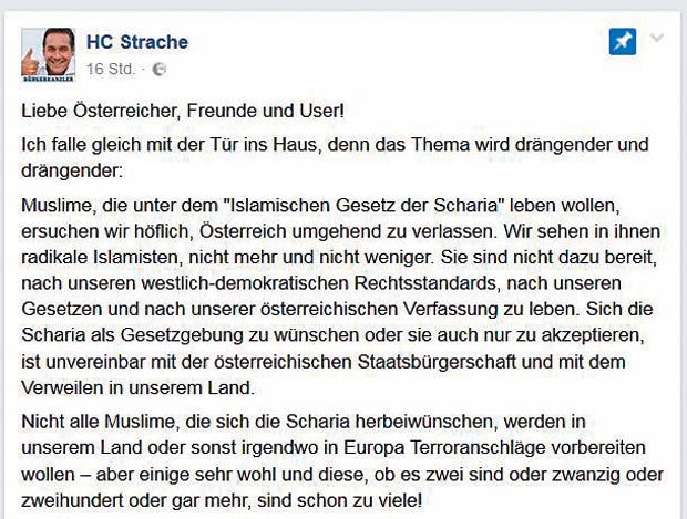 Strache Posting Muslime