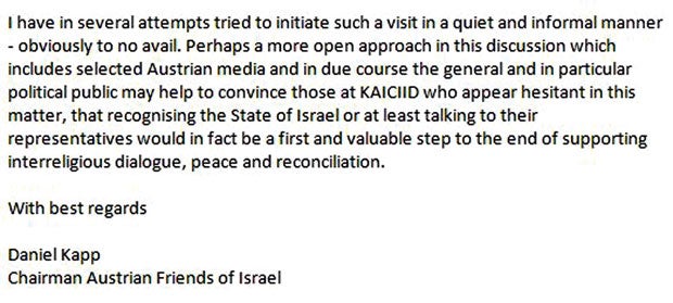 Saudi-Zentrum will israelische Botschafterin in Wien nicht treffen