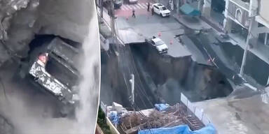 Apokalyptische Aufnahmen: Straße wird komplett vom Erdboden verschluckt