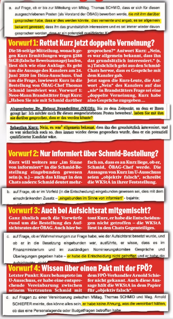 Vorwürfe gegen Sebastian Kurz Faksimile