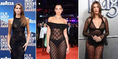 Hei&szlig;er Spitzen-Alarm! Dua Lipa, Kaia Gerber & Co. verf&uuml;hren mit transparentem Red-Carpet-Trend