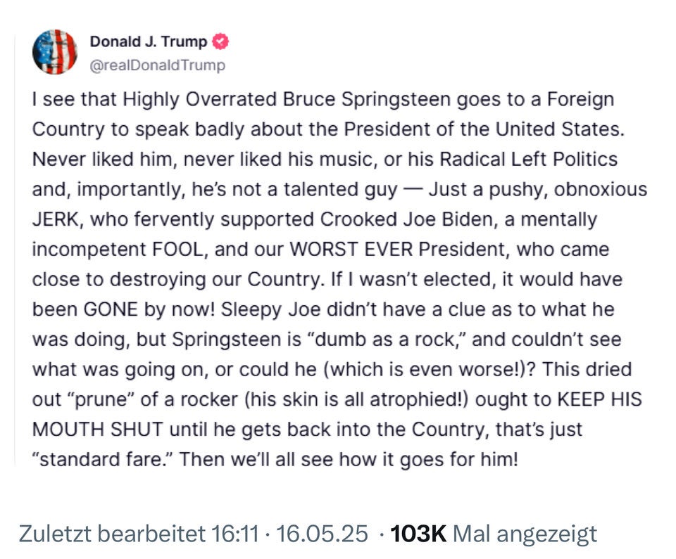 Springsteen: Polit-„Kampf“ mit Trump spitzt sich jetzt immer mehr zu!