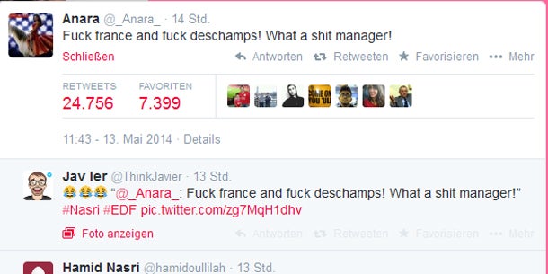 Nasri-Freundin sorgt für Twitter-Eklat