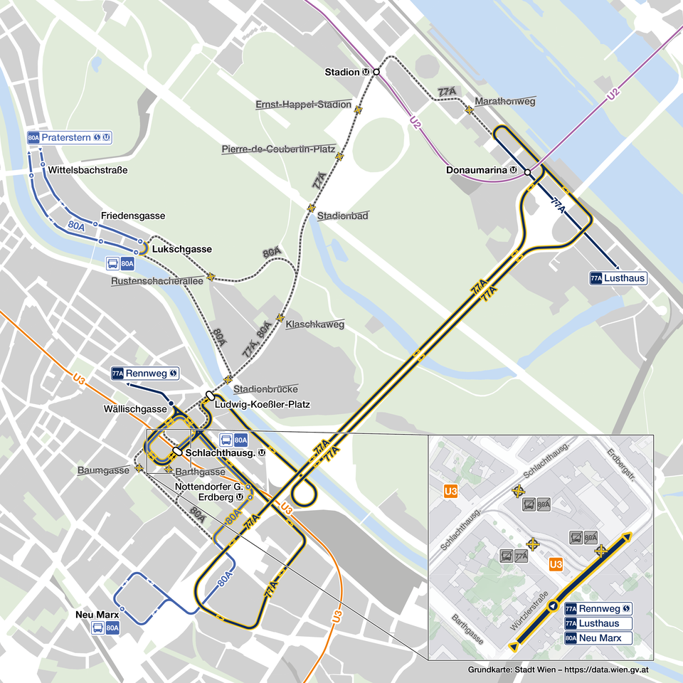 Die Buslinie 80A fährt von 24. Oktober bis 3. November geteilt. Die Linie 77A wird weiterhin über die A23 umgeleitet.  
