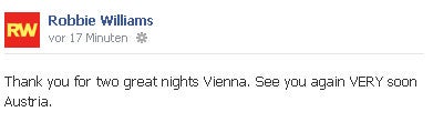 Robbie Williams dankt Wien-Fans