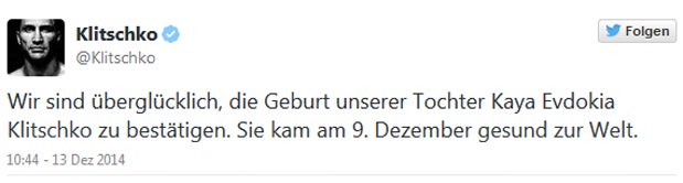 Klitschko-Töchterchen ist da