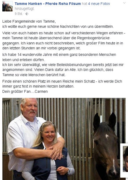 Tamme Hanken: Rührender Abschied seiner Frau